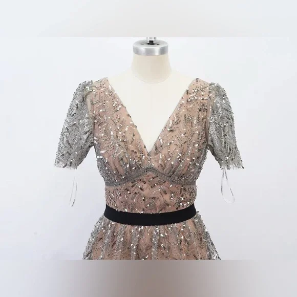 Self-Portrait Grey Leaf Sequin Embellished Tiered Mini Dress NWOT -  greenwatershopping.com